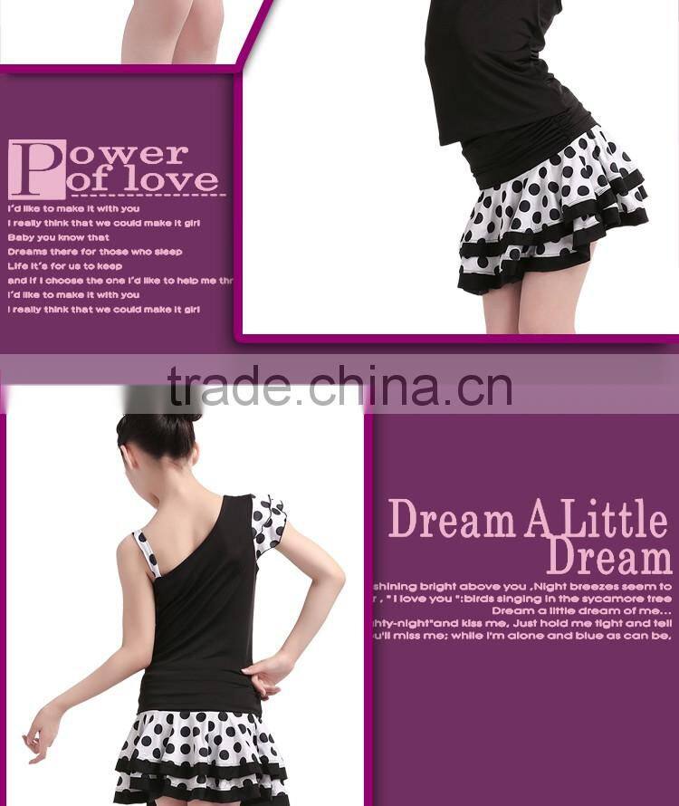 Children Polka Dot Salsa Samba Tango Ballroom Latin Skirts Suit Girls Kids Unequal Dew Shoulder Latin Dance Dress