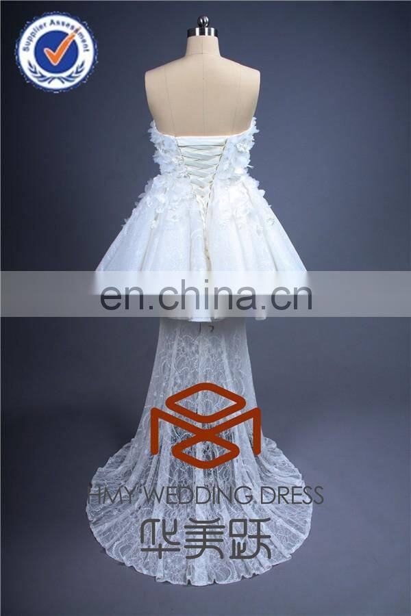 HMY-E0434 Strapless Full Handmade Flower Bodice Exquisite Lace Overlay Two Piece Designer Wedding Dress 2015
