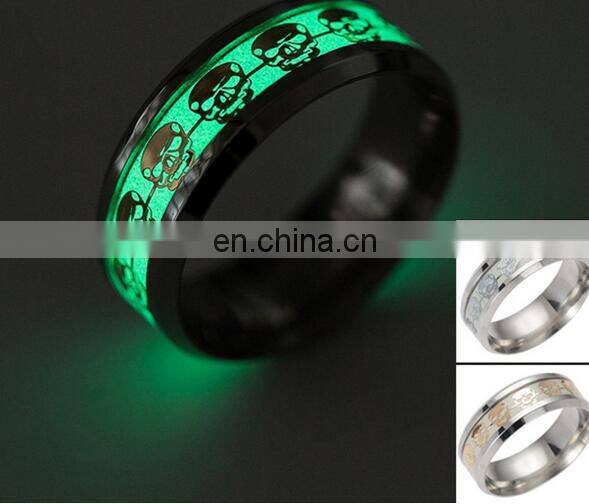 2017 Novel Stainless Steel Retro Scripture Jesus Skull Glow in the Dark Ring Fluorescent Letter Lord of Rings
