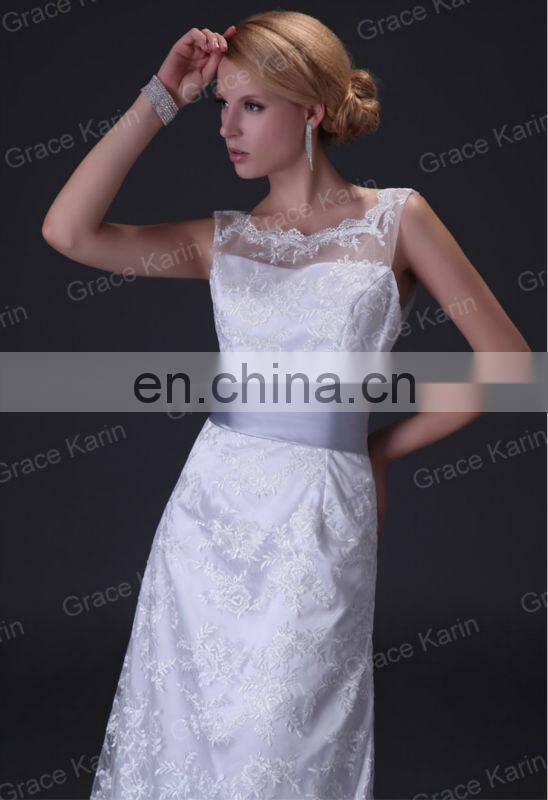 Grace Karin Sleeveless Off- Shoulder Long White Lace Wedding Dress CL3821