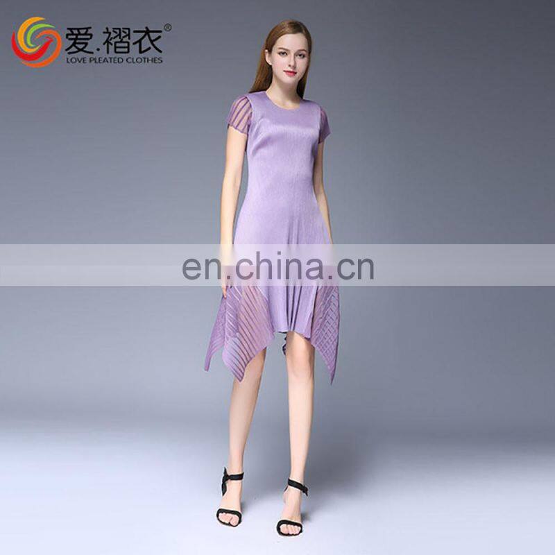 2016 Hot Summer single dress Women Elegant O neck fashion dress with sheer hem design