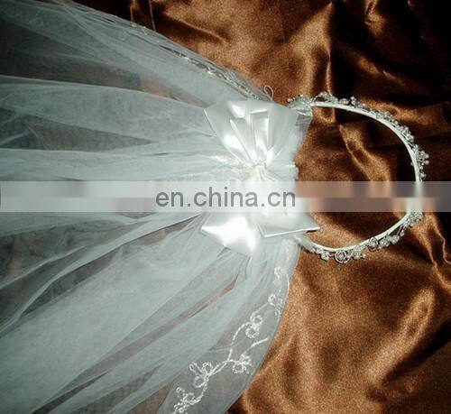 Europe Customed Kids' High Quality Communion Veil Head Wreath With Pearl Beads Big Ribbon Bows &Embroidered For Wedding Dresses
