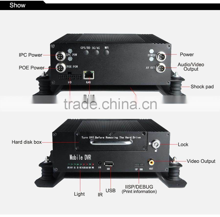 2016 hotsale mobile digital video recorder 4ch hard disk automotive recorder cycle recording vehicle 720p blackbox dvr