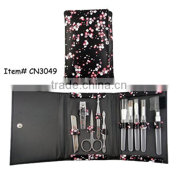 Plum blossom flower printed PU pouch manicure set cosmetic tool