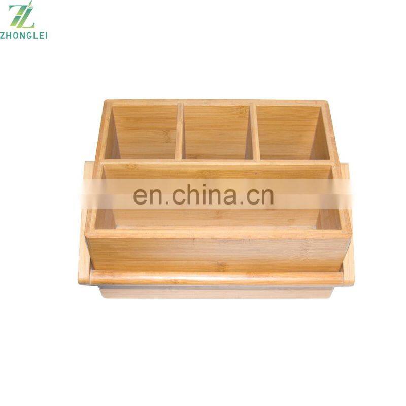 Bamboo Tool Box with handle Caddy Home Accessory Bathroom Counter and Kitchen Cabinet Organizer and Storage Holder