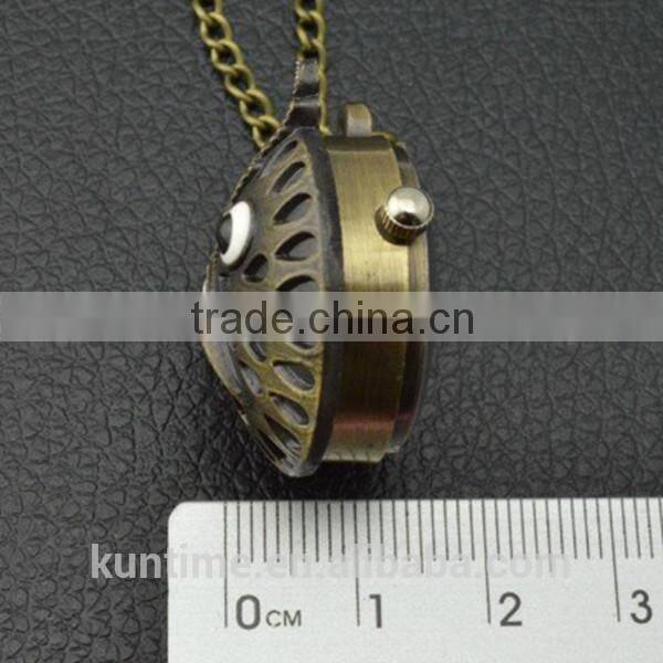 Antique owl quartz small pocket watch necklace chain
