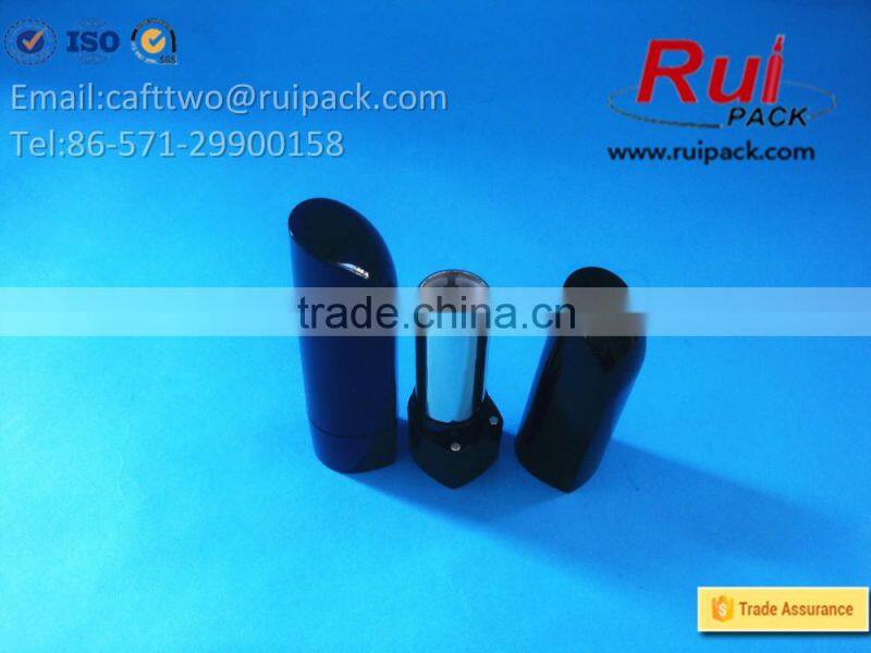 Finger shap lipstick case with aluminum gold inner, black lipstick tube/container in unique shape