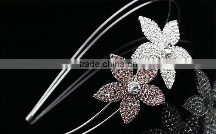Wholesaler fashion women metal crystal flower charm hairband for wedding