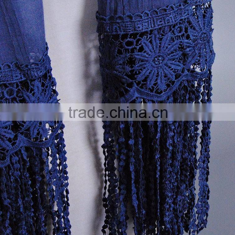 New Design Korea Women Fashion Cotton Plain Lace Scarf
