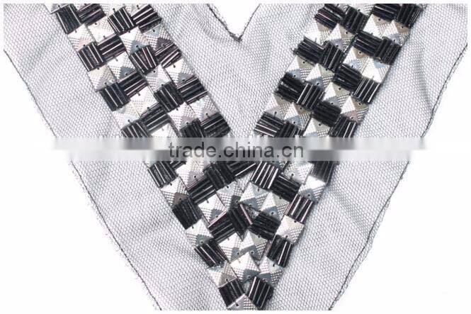 Fashion Copper collar tshirt design,,Fashion OEM/ODM Europe Design Acrylic Gold Bead Handmade Net Cloth False Collar for garment