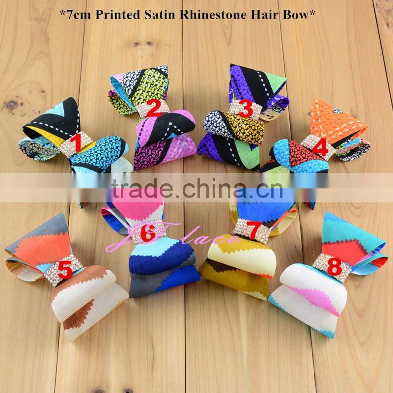 Vertical stripes hair bow - rhinestone hair bow - ribbon hair bow button centre