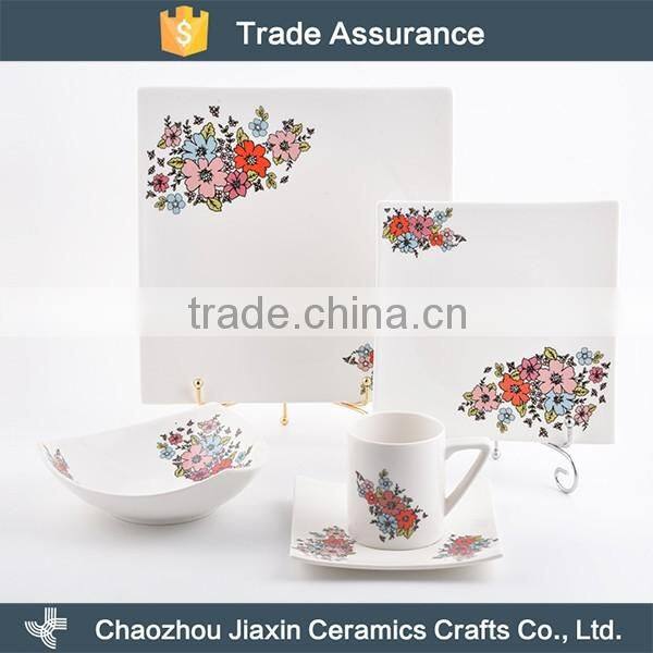 AB grade square beautiful decal bone china classic dinner set