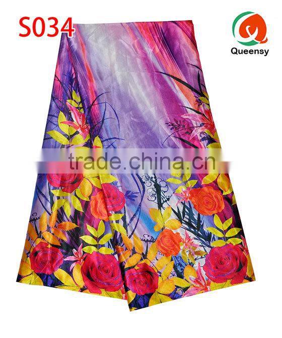 hot selling floral printed satin fabric, wholesale price beautiful design satin fabric S032