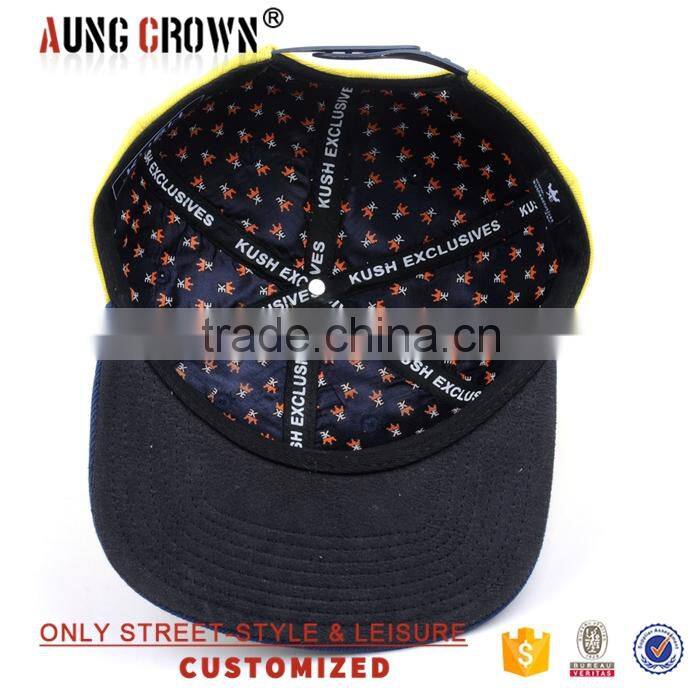 casual embroidery flat bill yellow snapback cap