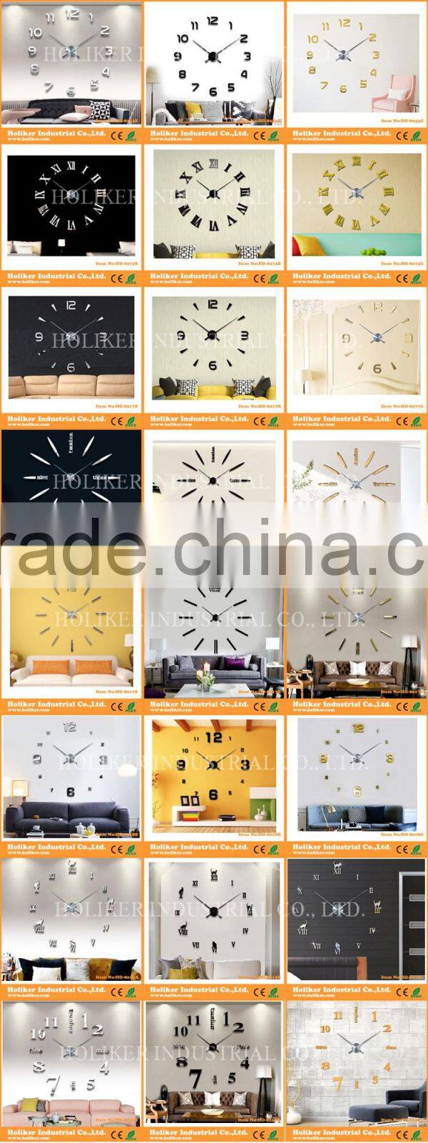 2016 new design home decorative large acrylic mirror 3D diy wall clock