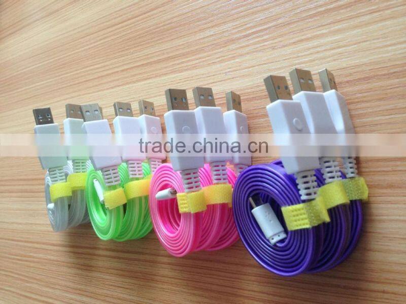 promotion products colorful flow LED flat micro cable