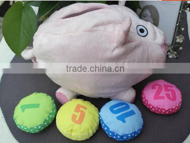 cute animal shaped plush money box for children/plush money box/stuffed pig money box,/plush animal coin bank, education toy