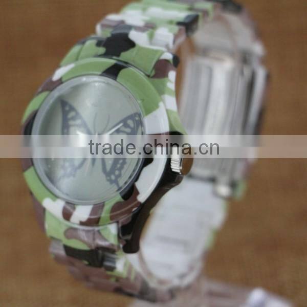 Top selling camouflage color japan quartz movt plastic watch for lady