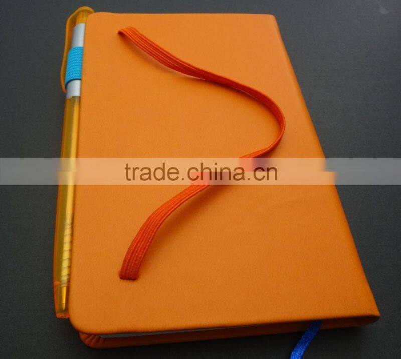 hot sale orange faux leather a6 size notebook with pen