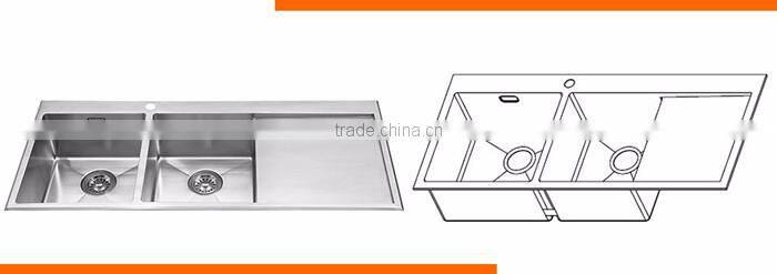 Wholesale with faucet small corner stainless steel double bowl kitchen sink with drainboard