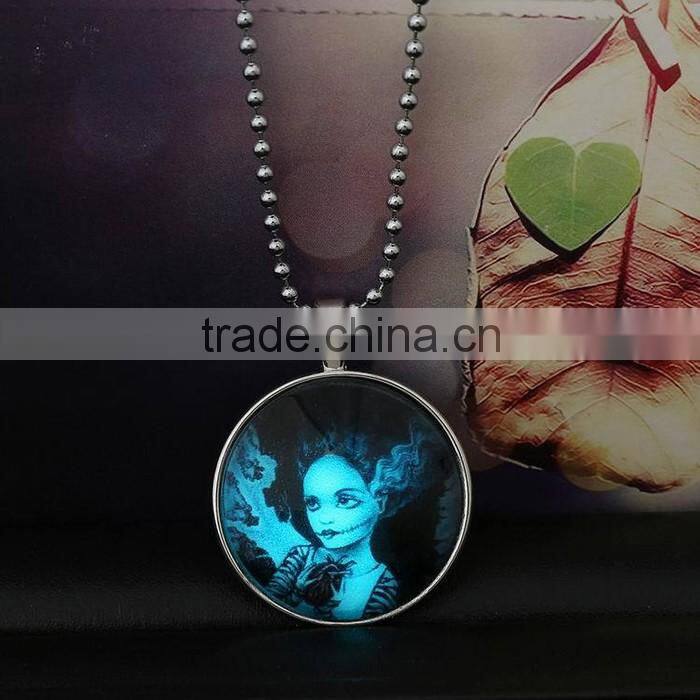 Long hair witch pattern glass gemstone necklace Halloween jewelry wholesale