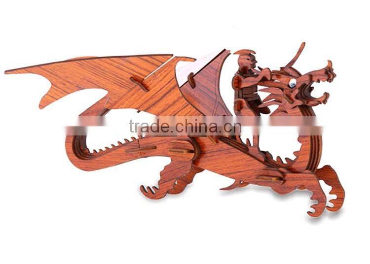 DIY Educational 3d wooden dinosaur puzzle for gift