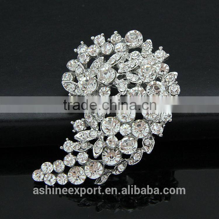 Bridal bright leaf flower rhinestone brooch/handmade rhinestone brooch