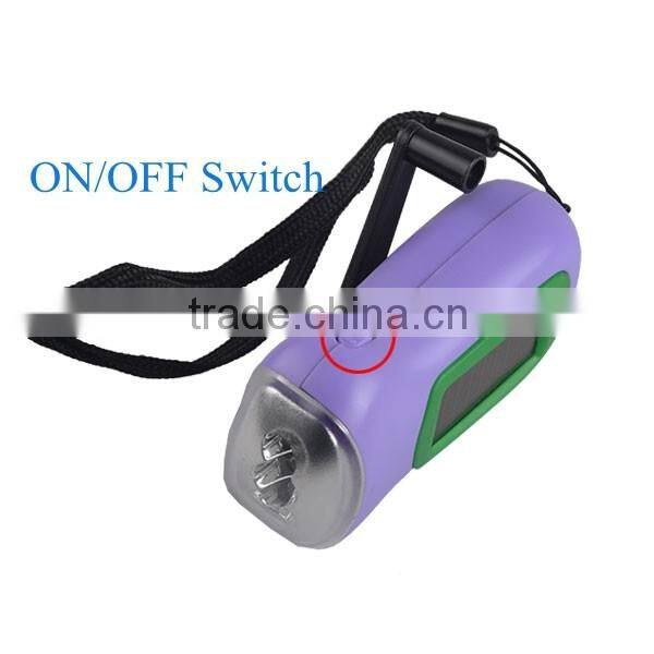Hand crank emergency Dynamo Solar 3 LED Hand Rechargeable Flashlight