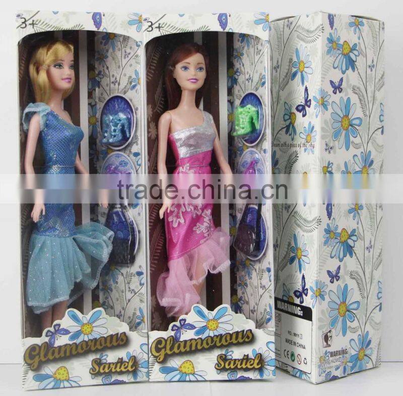 Hot sale pretty dress single doll with handbag and shoes