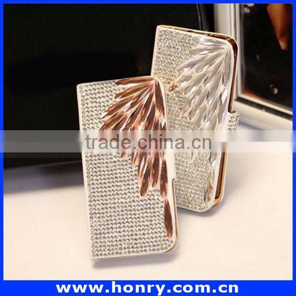 High quality diamond bling wallet leather case For apple iphone 4