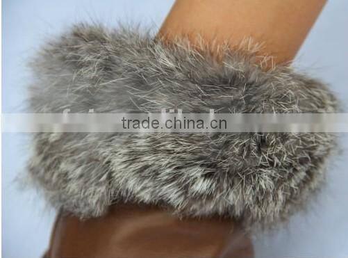 2016 Hot selling rabbit fur trim fingerless leather glove