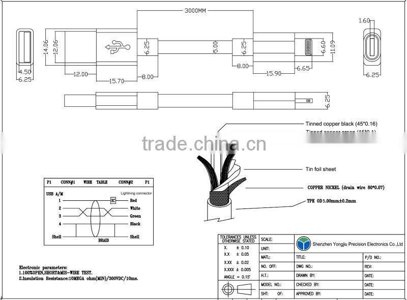 For Lightning To USB Cable with MFi Approved Sync Charge 2.4amp