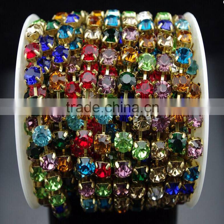 15 FEET 1 Yard SS16 4mm Royal Blue Crystal Silver Plated Rhinestone Chain Trims Cup Chain Wedding Garments Decoration YSCHC1017