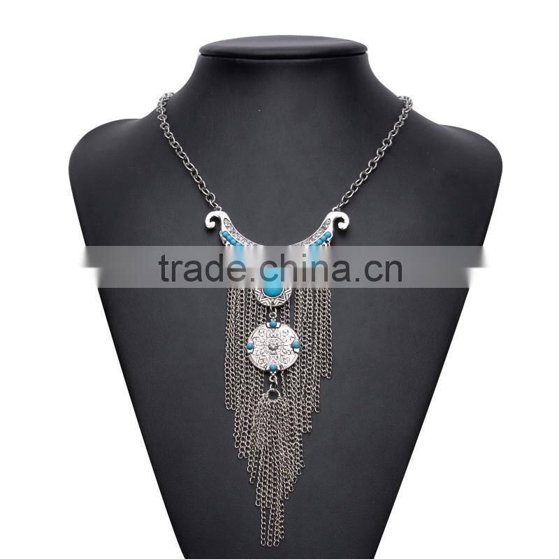 New Vintage Silver Jewelry Gift Retro Coin Tassel Drop Bib Necklace Pendant