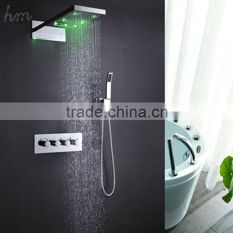 Luxury modern embedded ceiling bathroom accessories LED rain shower set thermostatic mixer bathroom showers LED water faucet
