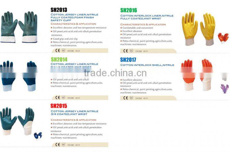 EN388 cotton jersey liner nitrile Fully-coated working Gloves with knit wrist jersey lined safety gloves