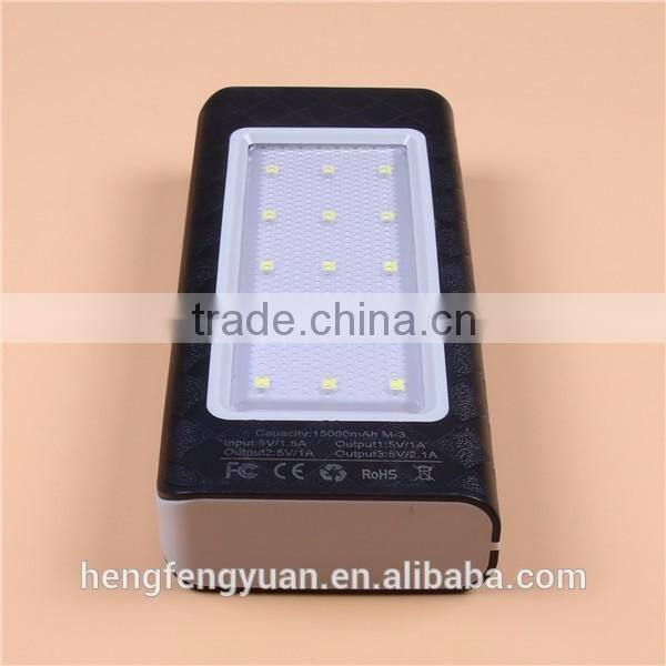 Factory Direct 3 USB 15000mAh Power Bank with Camping Lantern