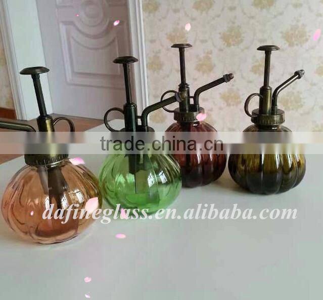 Retro colored glass plant watering pot with hand sprayer 250ml,glass garden watering can