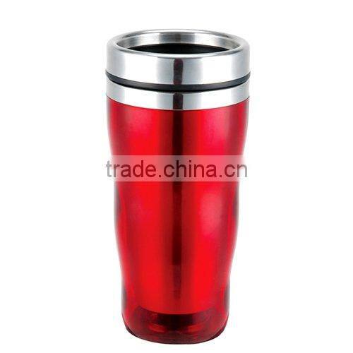 Colorful travel mug with Slim waist design ,plastic outer stainless stell inner
