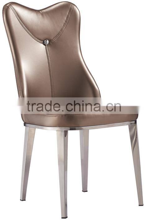 Concaved headrest dinning chair with white glossy PU covering and iron legs