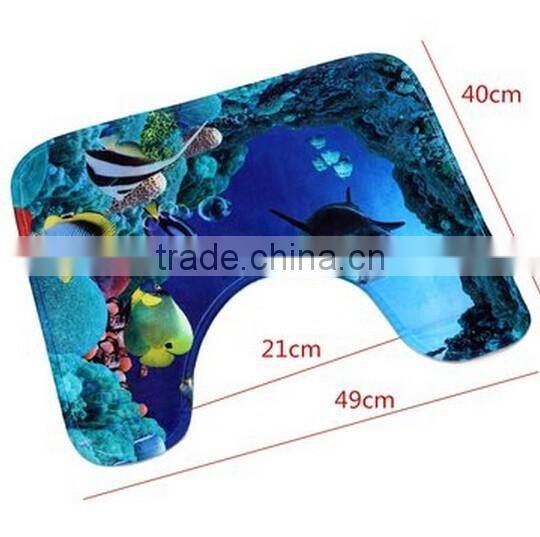 3pcs Blue Ocean Bath Rugs Set / Toilet Seat Cover Carpet / bathroom mat
