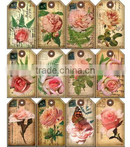 POSTCARD ROSE - FLOWER VINTAGE SCRAPBOOK LABELS PAPER CRAFT TAGS 2''*2.5