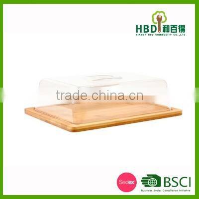 Newest design of plastic cake dome with wood cutting board