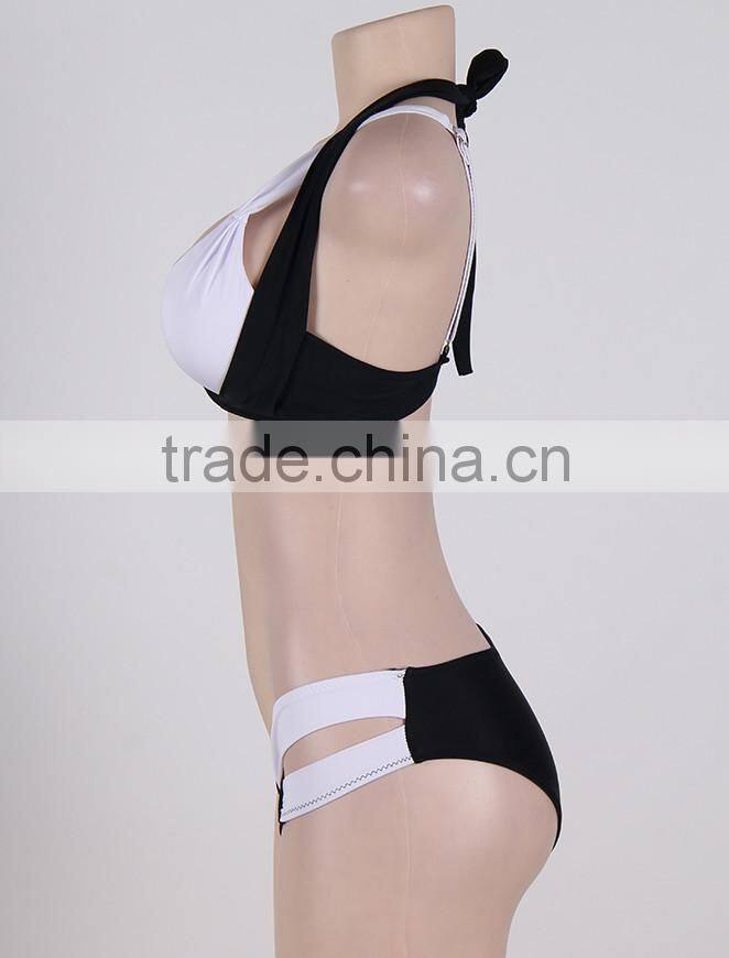 Latest Fashion 5 Colors Full Size Black And White Cross Strap Halter Bikini Swimwear 2016