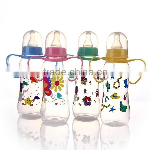 2015 new design baby glass bottle customized packing and brand baby formula bottle