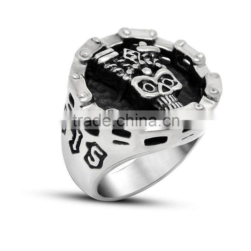 On stcok china factory curb link skull bracelets, stainless steel skull wrap link skull bracelets for men (SB-001)