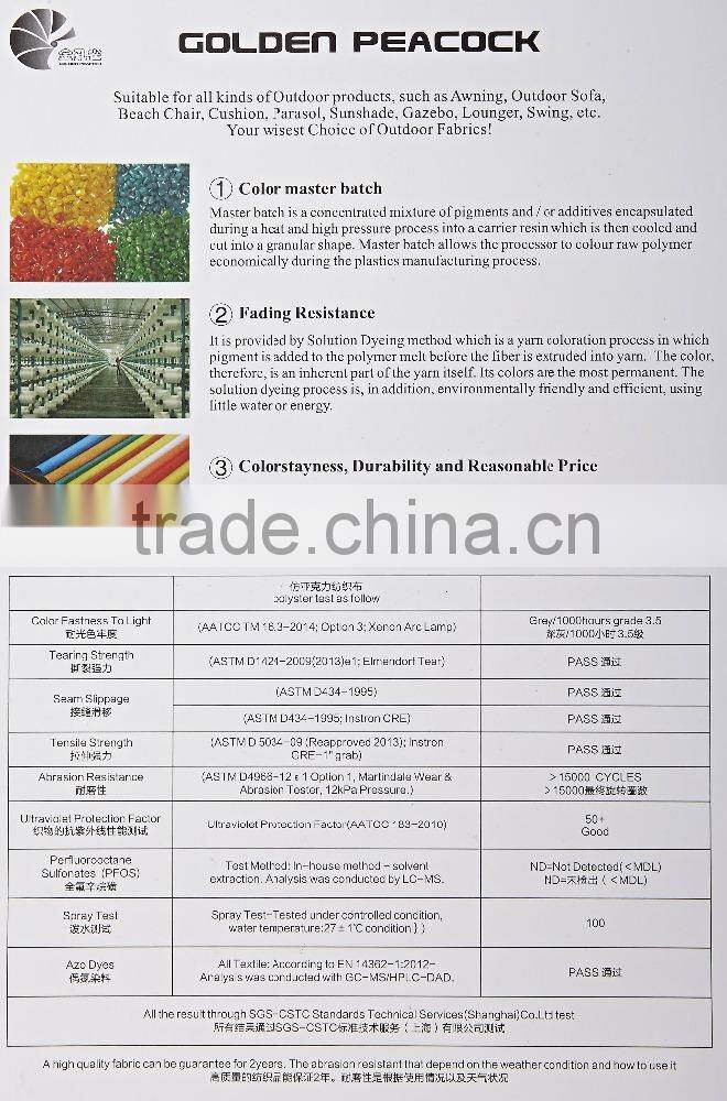 outdoor cushion fabric with 3 years warranty