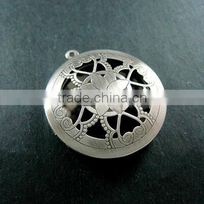 32MM vintage style antiqued silver flower filigree round photo locket pendants DIY supplies 1113021
