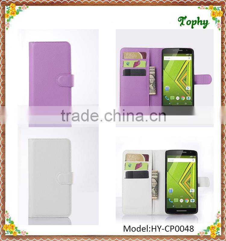 Black PU Leather + PC Litchi Pattern Wallet Card Stand Cover Holster Phone Sets Magnetic Flip Case For Motorola X Play