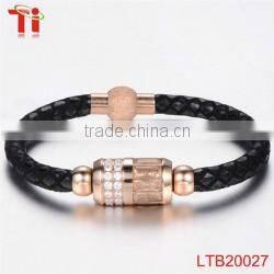 anchor bracelet genuine leather bracelet x power bracelet with black zircon stone